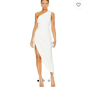 Elliatt Bobbie Satin One Shoulder Midi Dress in Ivory- Size XS